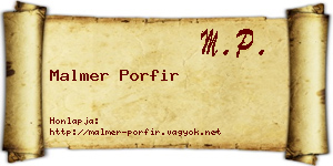 Malmer Porfir névjegykártya
